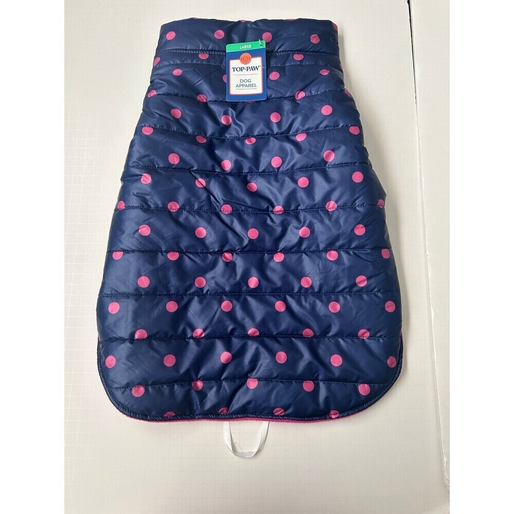 Top Paw Dog Puffer Vest/Jacket Blue & Pink With Polka Dots size L